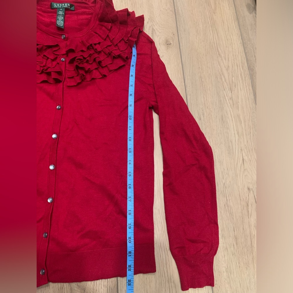 Ralph Lauren Red Ruffled Cardigan - Picture 5 of 6
